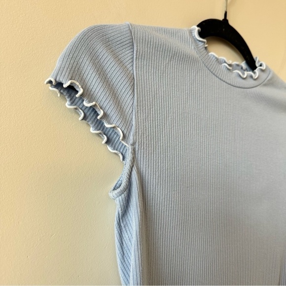 Aritzia-Sunday Best Crowne Scalloped Detail Baby Blue Tee (Size:Small) - Picture 6 of 9